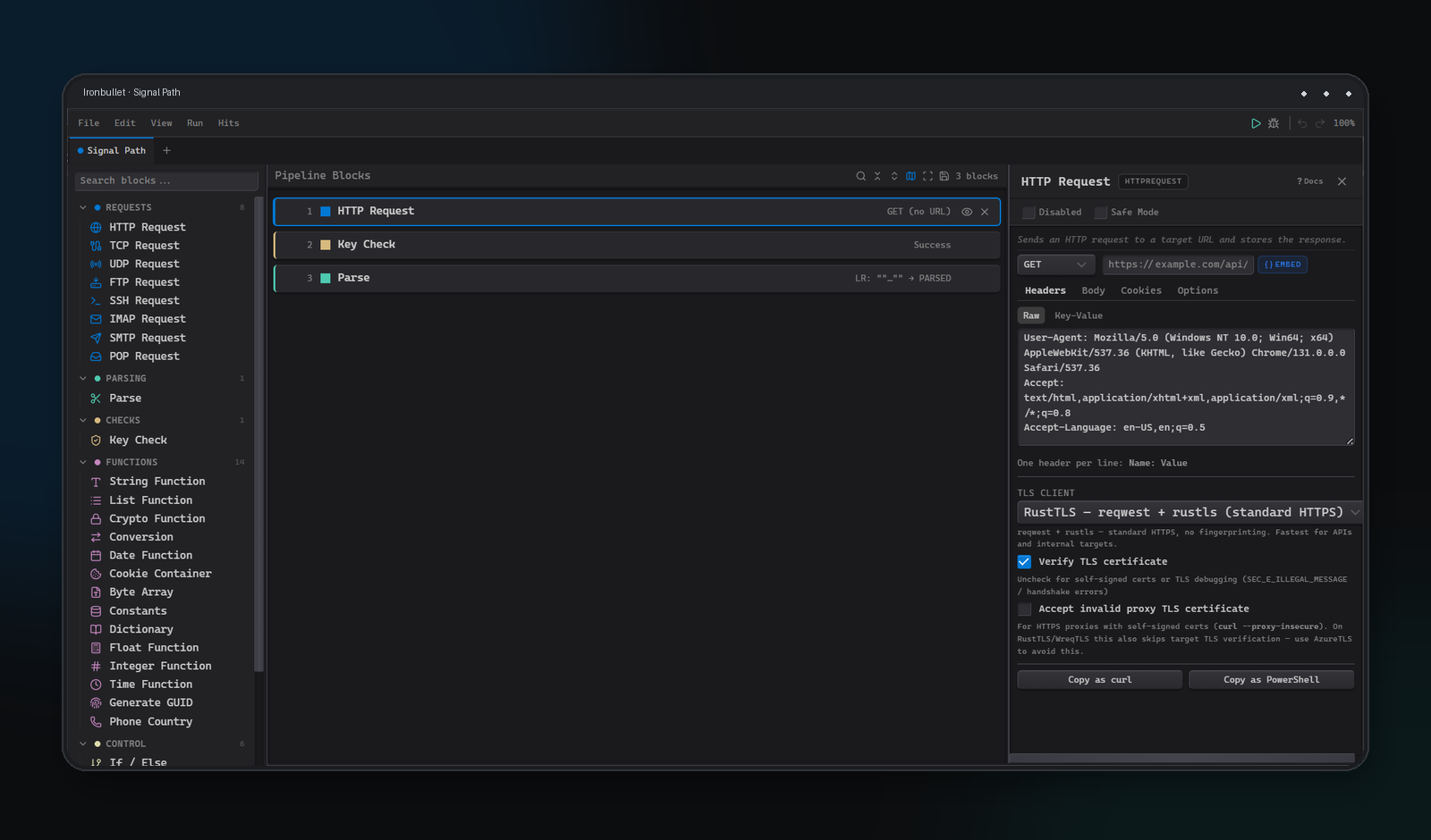 Ironbullet visual pipeline editor